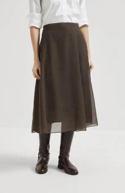 Brunello Cucinelli Silk Midi Skirt In Black