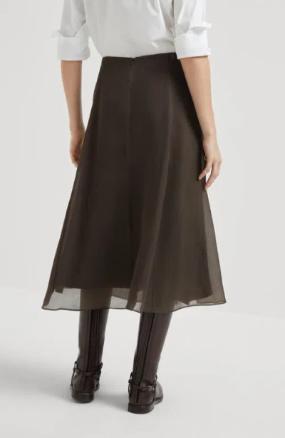 Brunello Cucinelli Silk Midi Skirt In Black