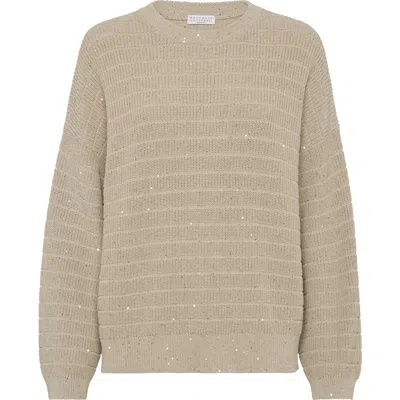 Brunello Cucinelli Cotton-blend Sequin-embellished Sweater In Neutral