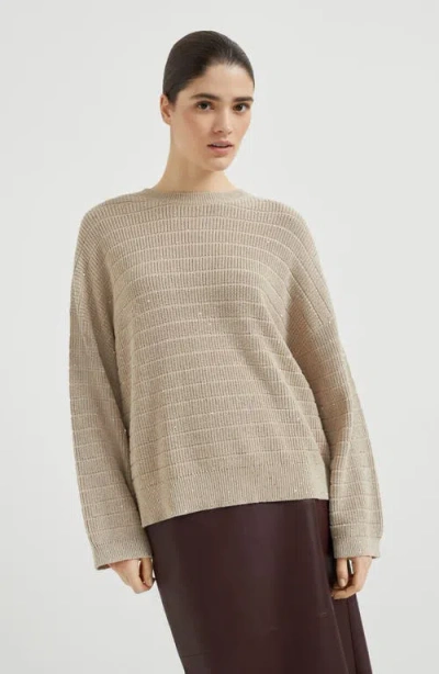 Brunello Cucinelli Cotton-blend Sequin-embellished Sweater In Neutral