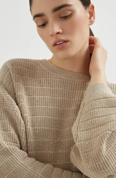 Brunello Cucinelli Cotton-blend Sequin-embellished Sweater In Neutral