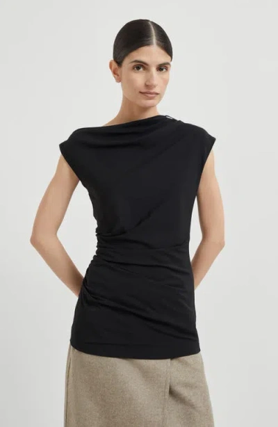 Brunello Cucinelli Ruched T-shirt With Monili In Black