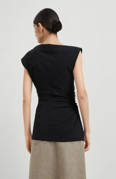Brunello Cucinelli Ruched T-shirt With Monili In Black