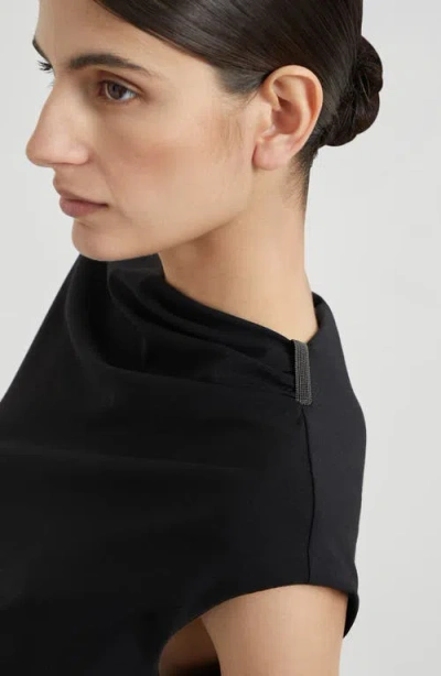 Brunello Cucinelli Ruched T-shirt With Monili In Black