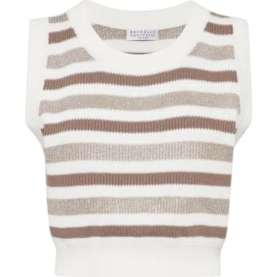 Brunello Cucinelli Knit Top With Monili In Neutral