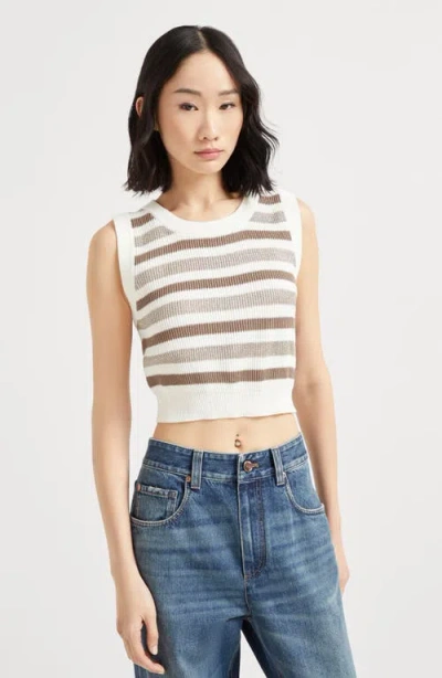 Brunello Cucinelli Knit Top With Monili In Neutral