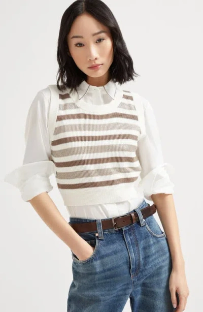 Brunello Cucinelli Knit Top With Monili In Neutral