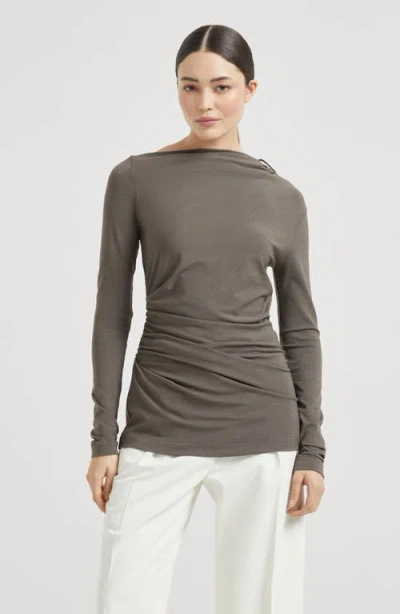 Brunello Cucinelli Ruched T-shirt With Monili In Green