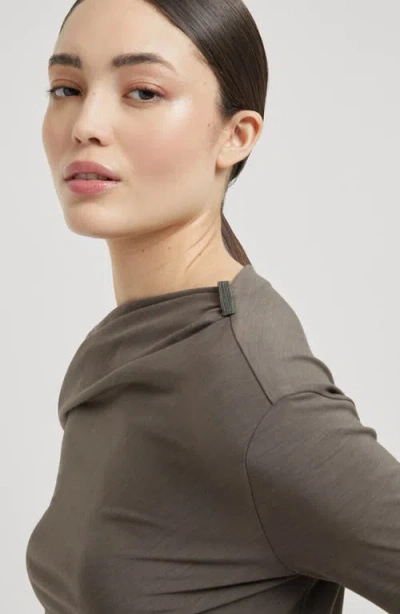Brunello Cucinelli Ruched T-shirt With Monili In Green
