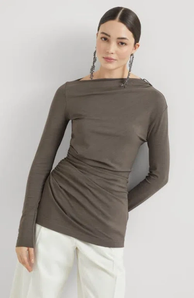 Brunello Cucinelli Ruched T-shirt With Monili In Green