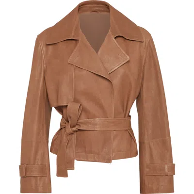 Brunello Cucinelli Vintage Nappa Leather Cropped Trench Coat In Brown