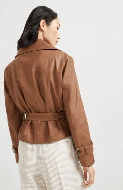 Brunello Cucinelli Vintage Nappa Leather Cropped Trench Coat In Brown