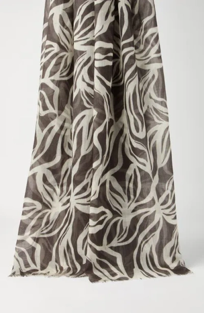 Brunello Cucinelli Flower Print Scarf In Gray