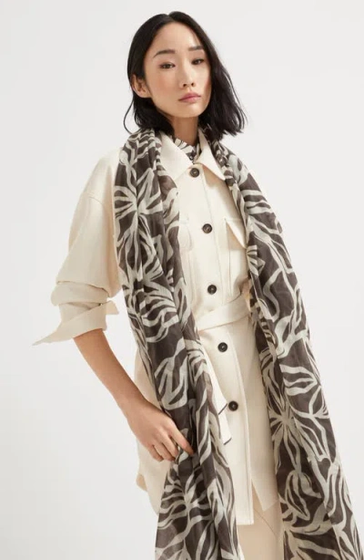 Brunello Cucinelli Flower Print Scarf In Gray