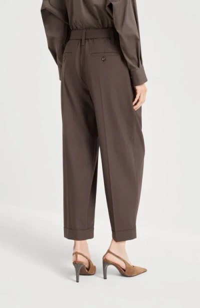 Brunello Cucinelli Tropical Luxury Wool Sartorial Baggy Trousers In Brown