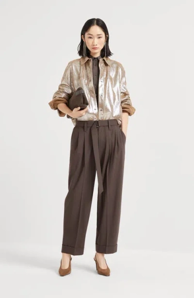Brunello Cucinelli Tropical Luxury Wool Sartorial Baggy Trousers In Brown