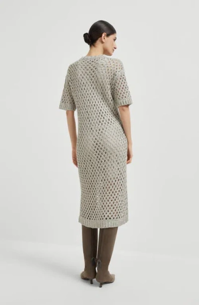 Brunello Cucinelli Net Dazzling Knitted Midi Dress In Gray