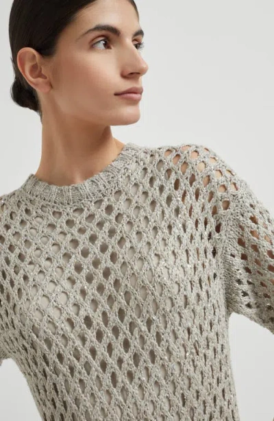 Brunello Cucinelli Net Dazzling Knitted Midi Dress In Gray