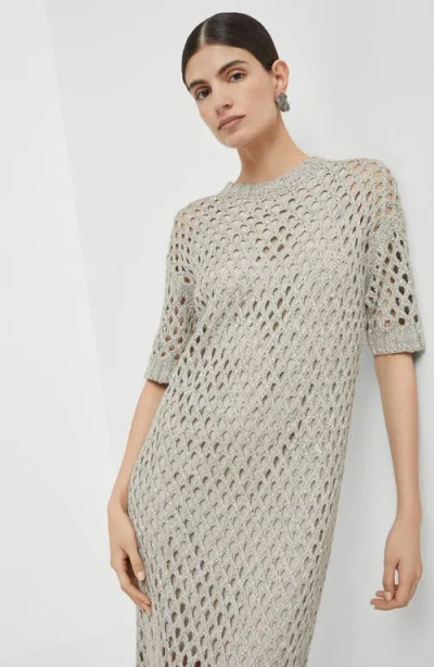 Brunello Cucinelli Net Dazzling Knitted Midi Dress In Gray