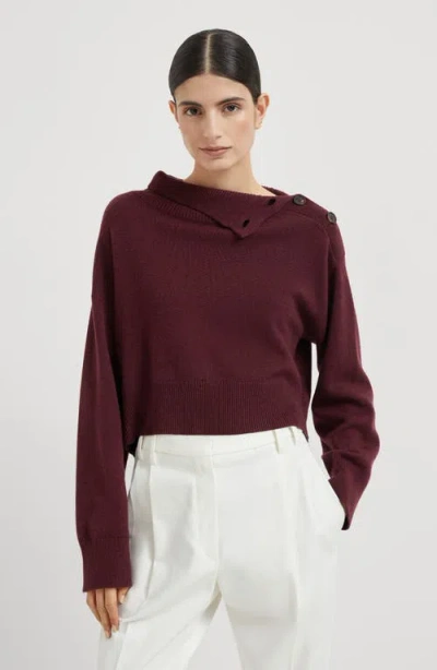 Brunello Cucinelli Cropped Turtleneck Sweater In Burgundy