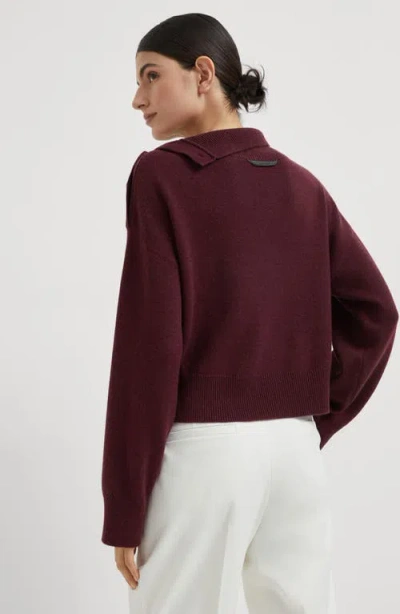 Brunello Cucinelli Cropped Turtleneck Sweater In Burgundy