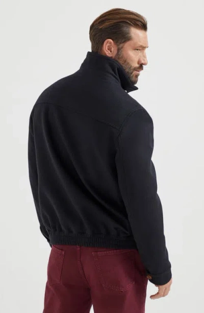 Brunello Cucinelli High Collar Wool Bomber Jacket In Black