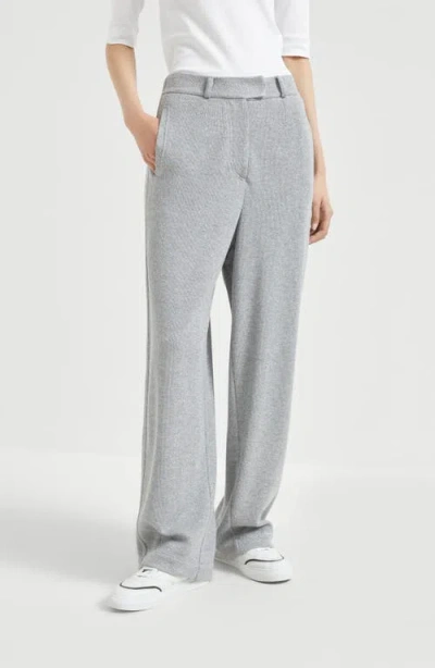 Brunello Cucinelli Linen Wide-leg Trousers In Gray