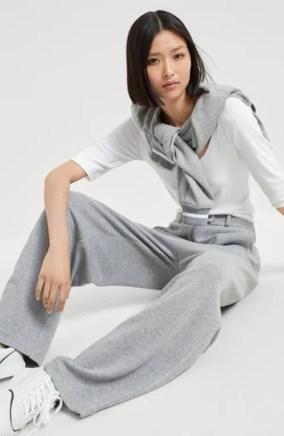 Brunello Cucinelli Linen Wide-leg Trousers In Gray