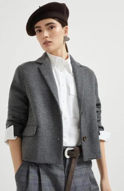 Brunello Cucinelli Hand-crafted Cropped Blazer In Gray
