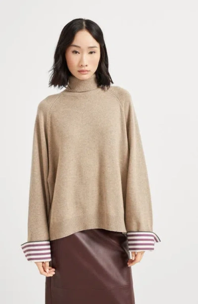 Brunello Cucinelli Turtleneck Sweater With Monili In Brown