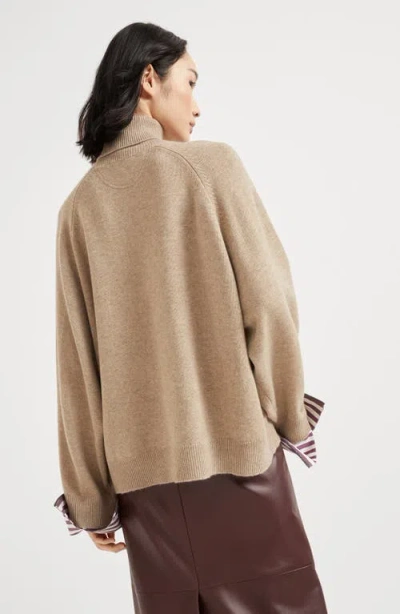 Brunello Cucinelli Turtleneck Sweater With Monili In Brown