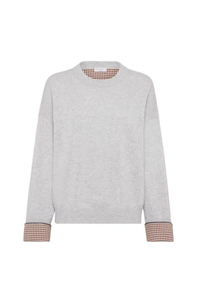 Brunello Cucinelli Cashmere Sweater With Monili In Gray