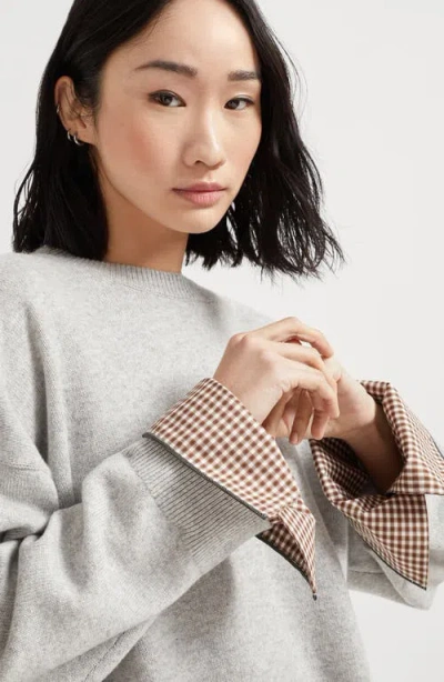 Brunello Cucinelli Cashmere Sweater With Monili In Gray