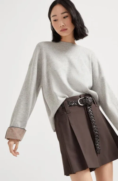 Brunello Cucinelli Cashmere Sweater With Monili In Gray