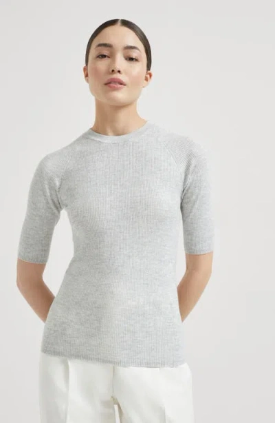 Brunello Cucinelli Sparkling Cashmere Sweater In Gray