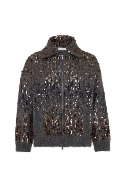 Brunello Cucinelli Embellished Crewneck Knitwear With Ribbed Accents