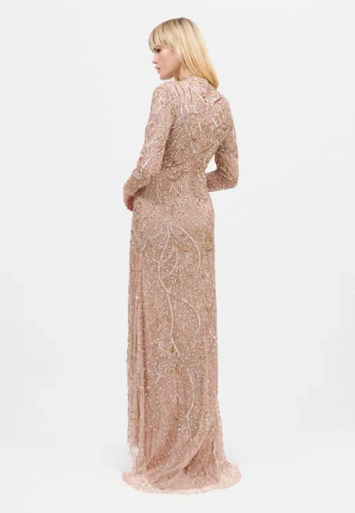 Maryisa Modest Embellished Sequin Beaded Maxi Dress With Cowl Neck And Trail