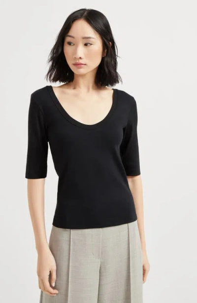 Brunello Cucinelli Ribbed Scoop Neck Short Sleeve Top In Black