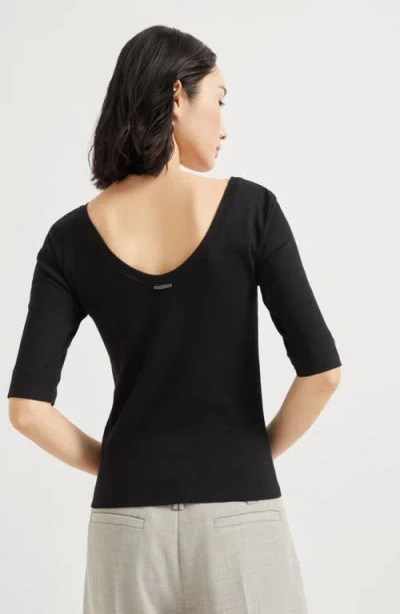 Brunello Cucinelli Ribbed Scoop Neck Short Sleeve Top In Black