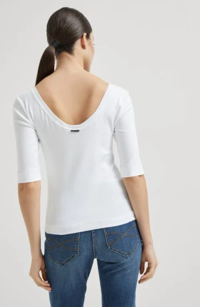 Brunello Cucinelli White U-neck T-shirt With Back Monil Detail In Cotton Woman In White