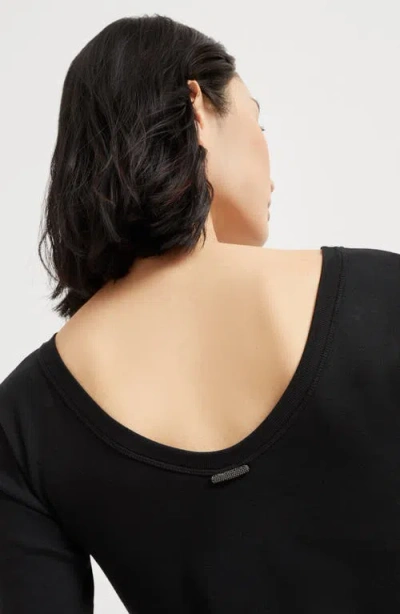 Brunello Cucinelli Ribbed Scoop Neck Short Sleeve Top In Black
