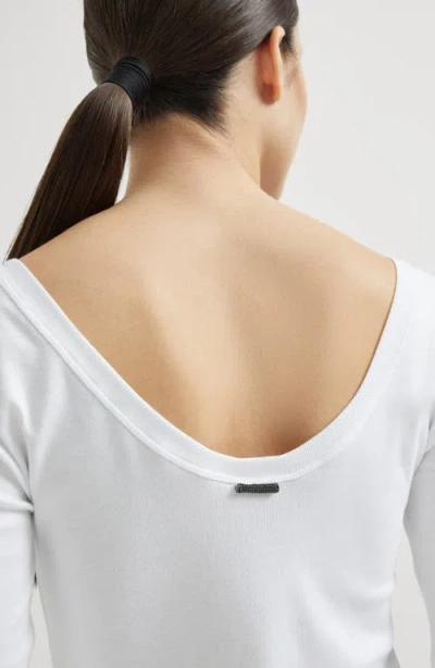 Brunello Cucinelli White U-neck T-shirt With Back Monil Detail In Cotton Woman In White