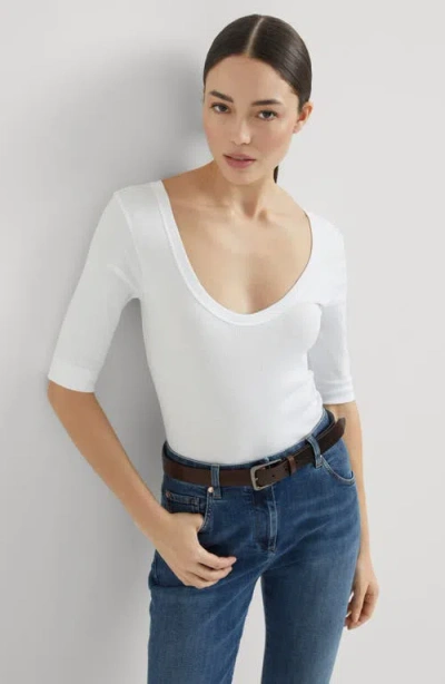 Brunello Cucinelli White U-neck T-shirt With Back Monil Detail In Cotton Woman In White