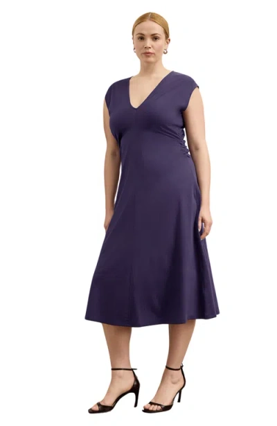 M.m.lafleur Marina Ruched Dress In Purple