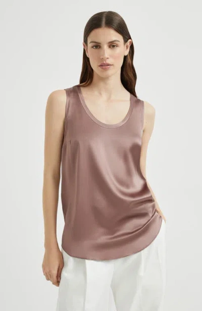 Brunello Cucinelli Women Brown Satin Reversible Top In Gold