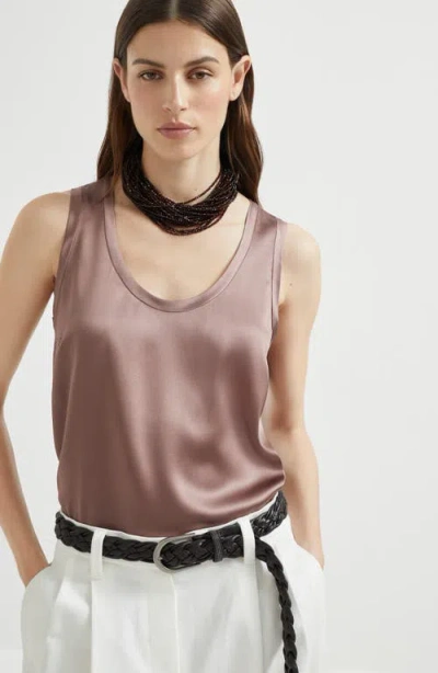 Brunello Cucinelli Women Brown Satin Reversible Top In Gold