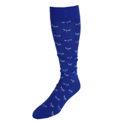 Trafalgar Renewal Dragonfly Novelty Over The Calf Pima Cotton Dress Sock In Blue