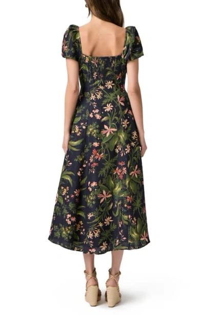 Paige Lindi Cap-sleeve Square-neck Midi Dress In Blue