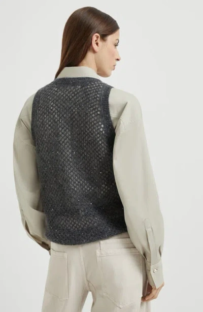 Brunello Cucinelli Dazzling Net Knit Top In Gray