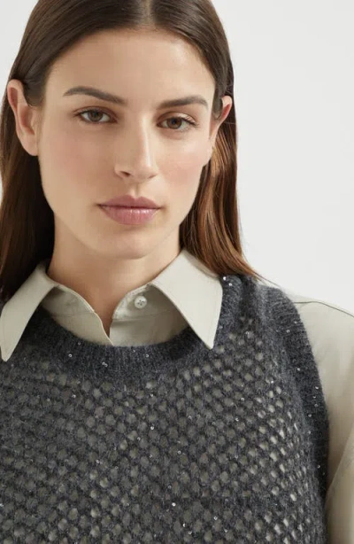 Brunello Cucinelli Dazzling Net Knit Top In Gray
